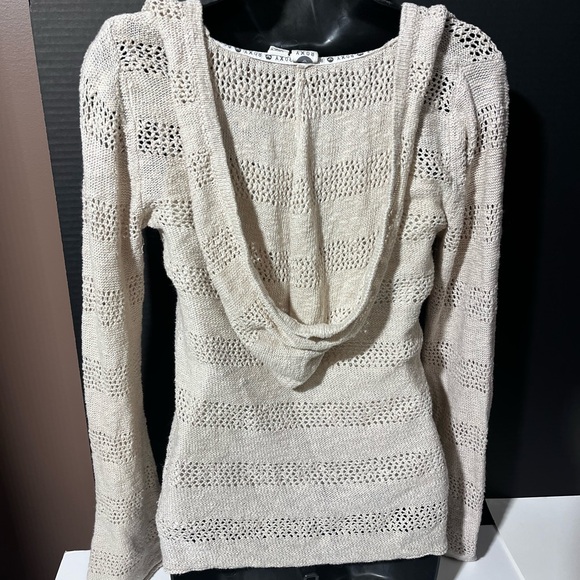 Roxy Beige Hooded V-Neck Knit Sweater - Picture 4 of 15